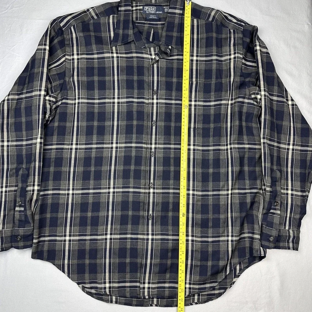 Vintage Polo Ralph Lauren Shirt‎ Men XL Blue Plaid Wool Pratt Button Up Heritage